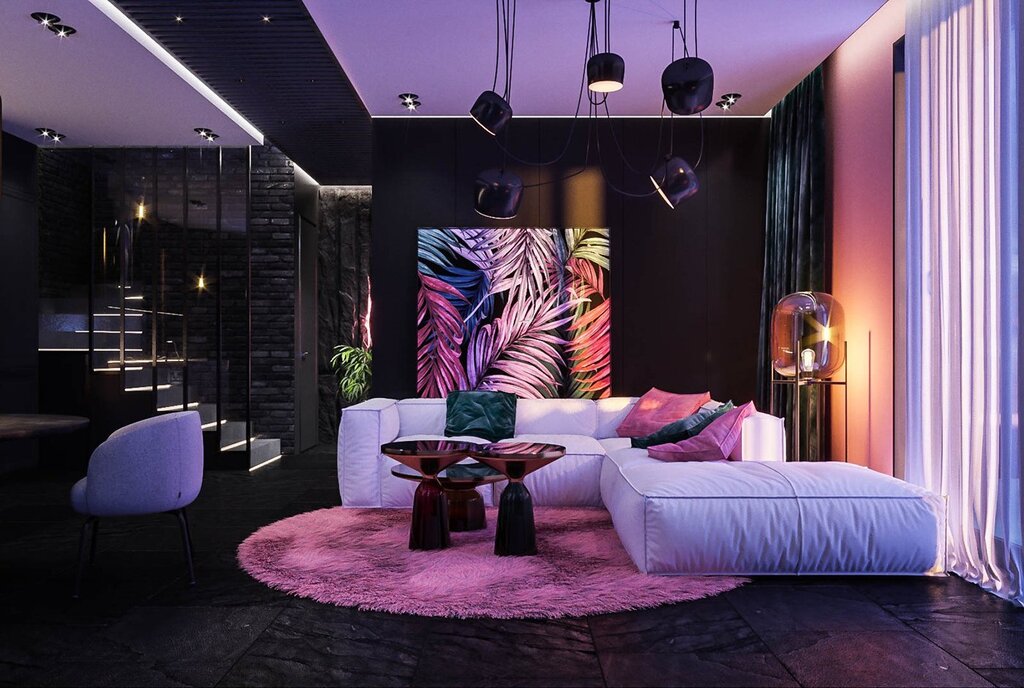 Living room in purple tones