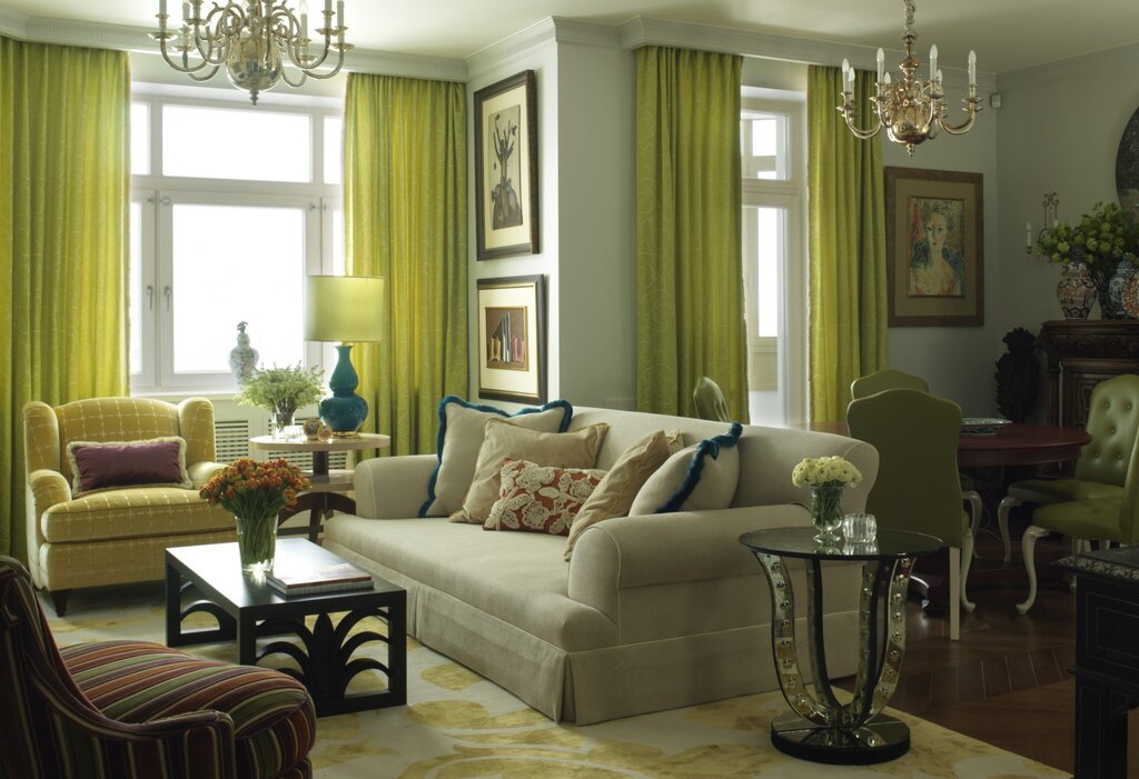 Living room in olive color