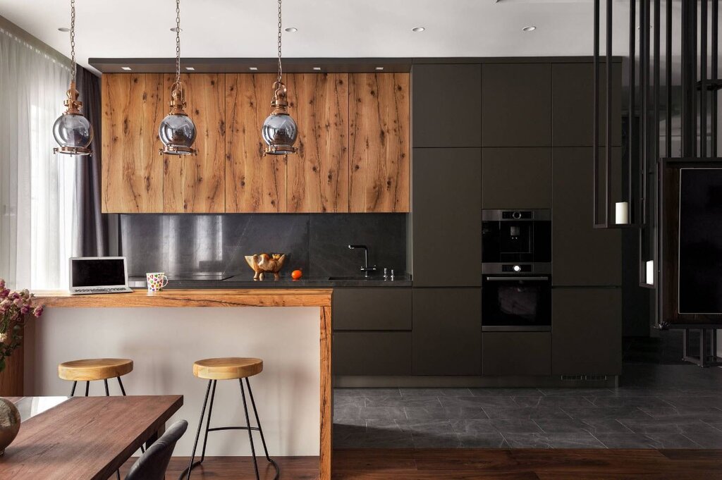 Graphite kitchen with wood