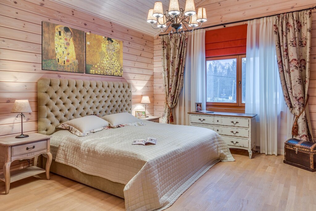 Imitation of timber in the bedroom interior