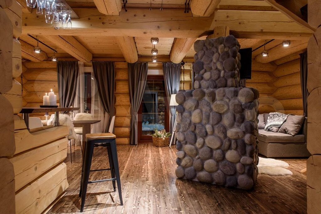 Interior of a log sauna