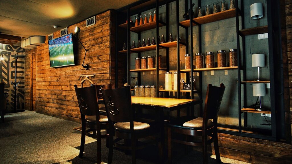 The interior of the bar in a loft style