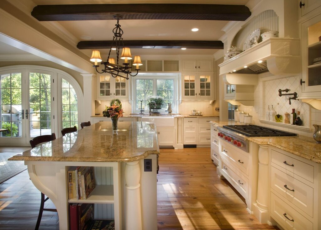 The interior of a large kitchen in a private house