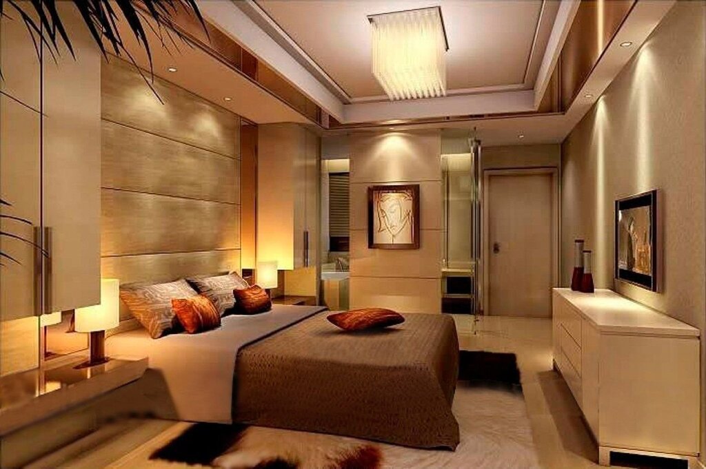 The interior of a large bedroom