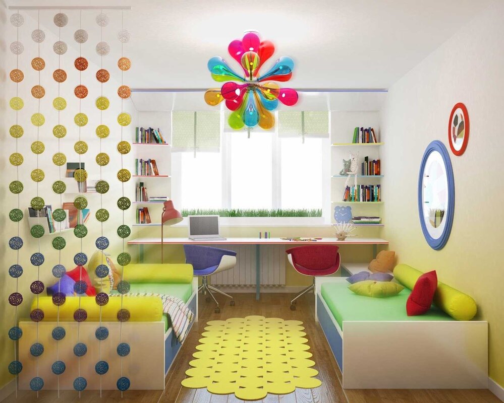 The interior of a children's room for two children of different genders