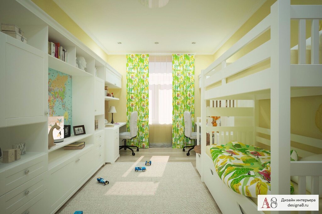 The interior of a rectangular children's room