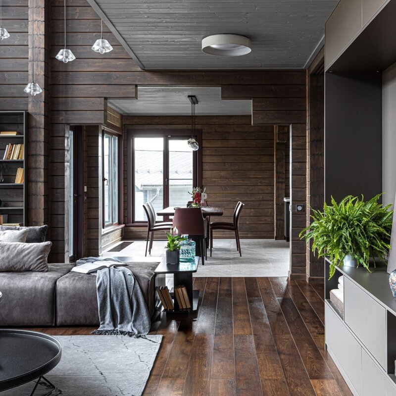 The interior of a house made of glued laminated timber