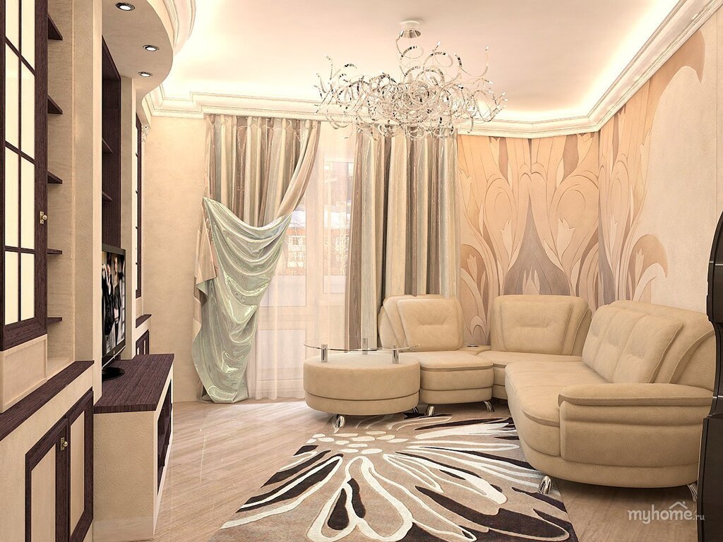 The interior of the living room in beige tones