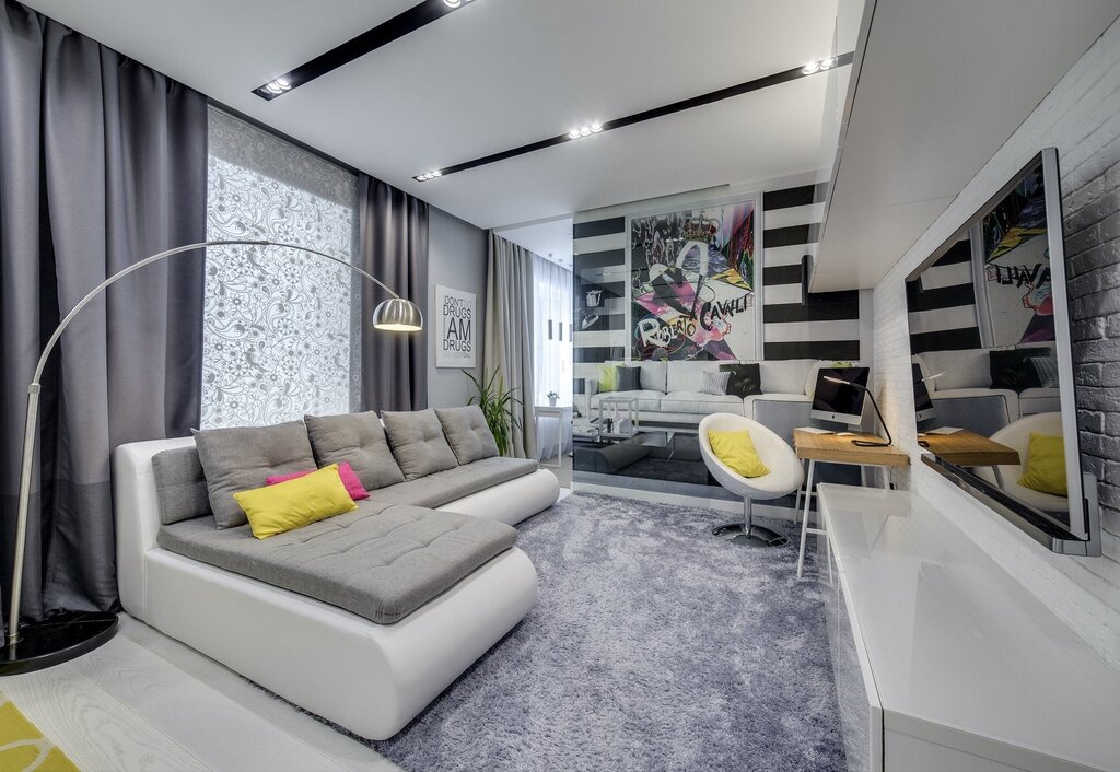 The interior of the living room in gray tones