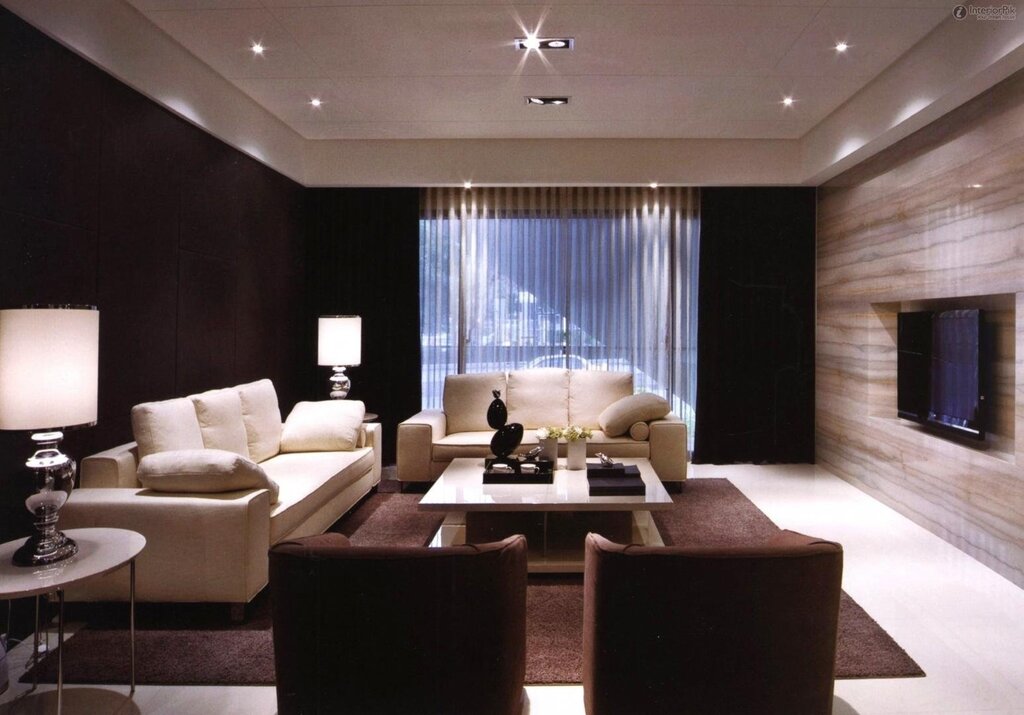 Interior of the living room in dark tones