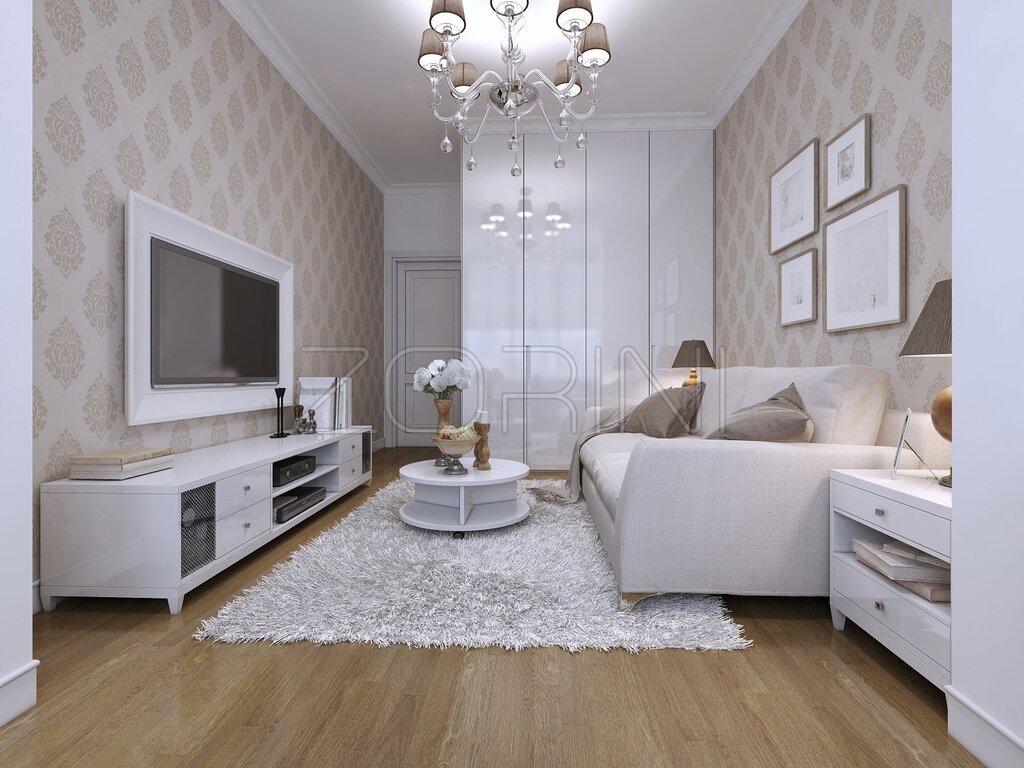 The interior of the room with white furniture