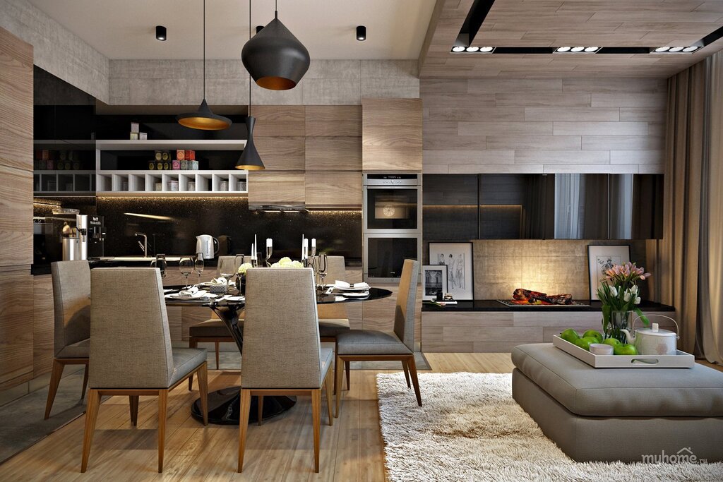 The interior of the kitchen-living room in the house