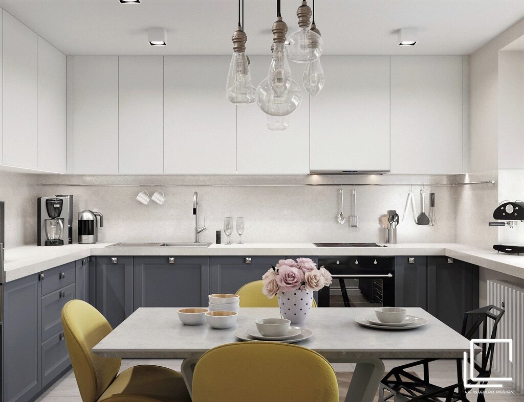 The kitchen interior in gray tones