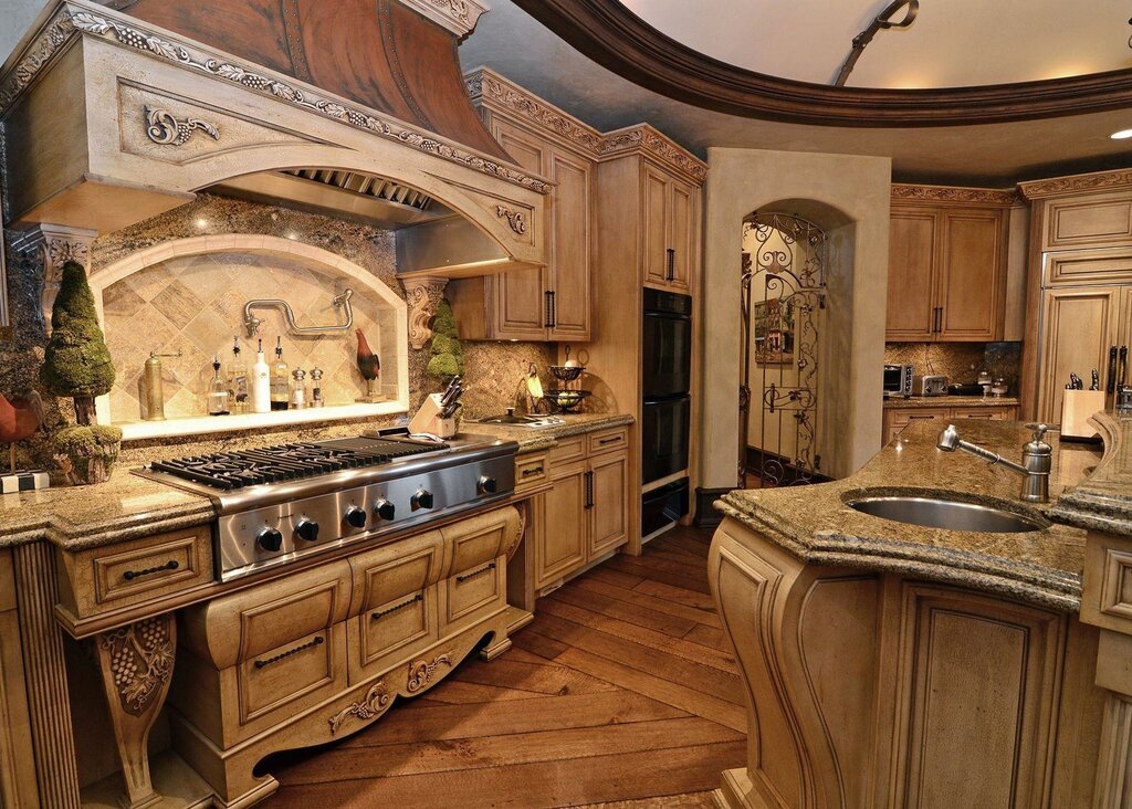 The interior of the kitchen in an antique style