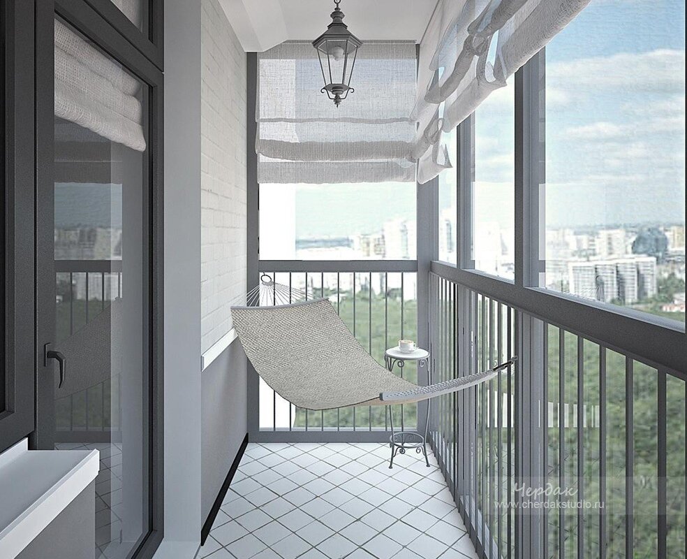 The interior of the loggia with panoramic glazing