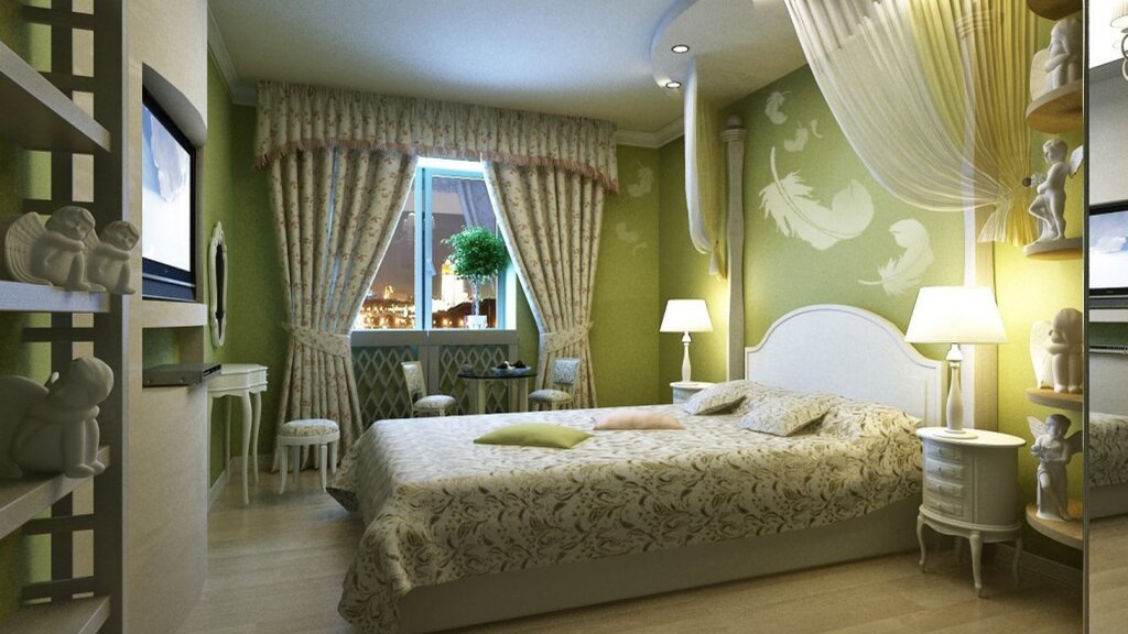 The interior of a small bedroom