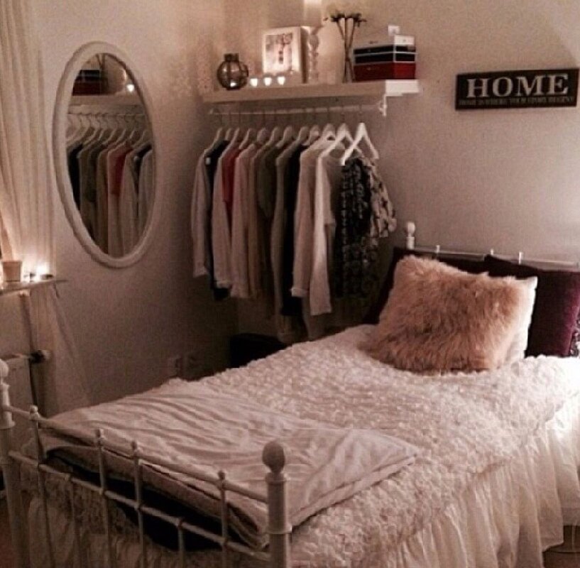 The interior of a small bedroom in an apartment