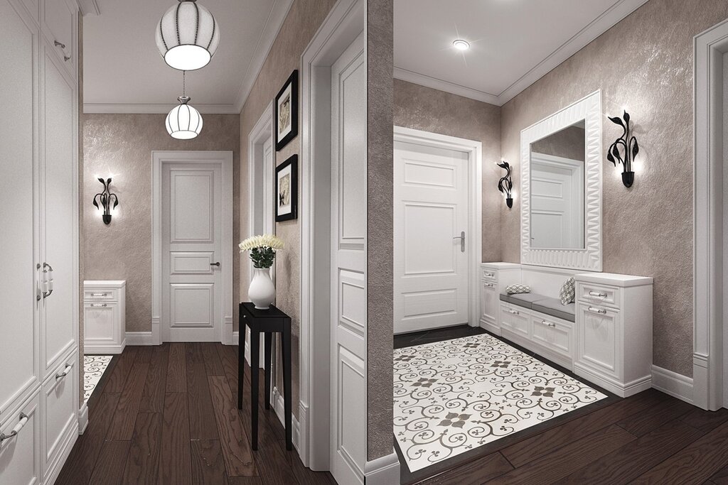 Hallway interior with white doors