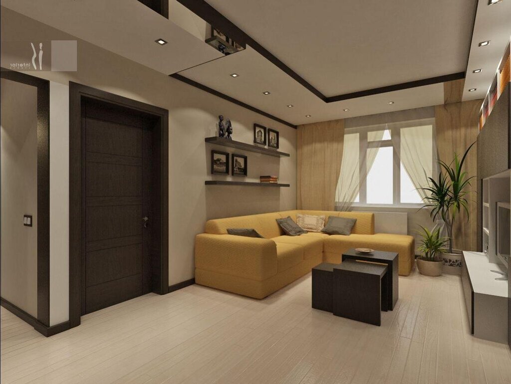 The interior of a walk-through living room