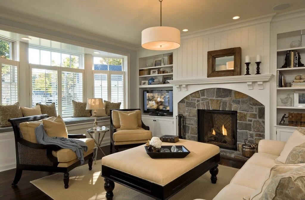 Interior with a fireplace in the house