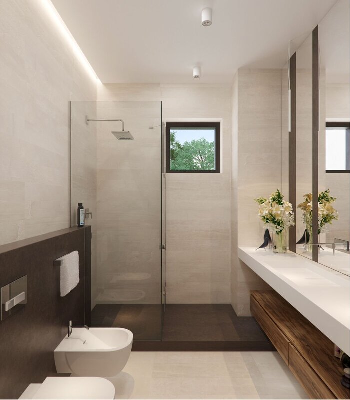 The interior of the bathroom with a shower