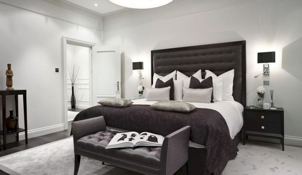 Bedroom interior with dark furniture