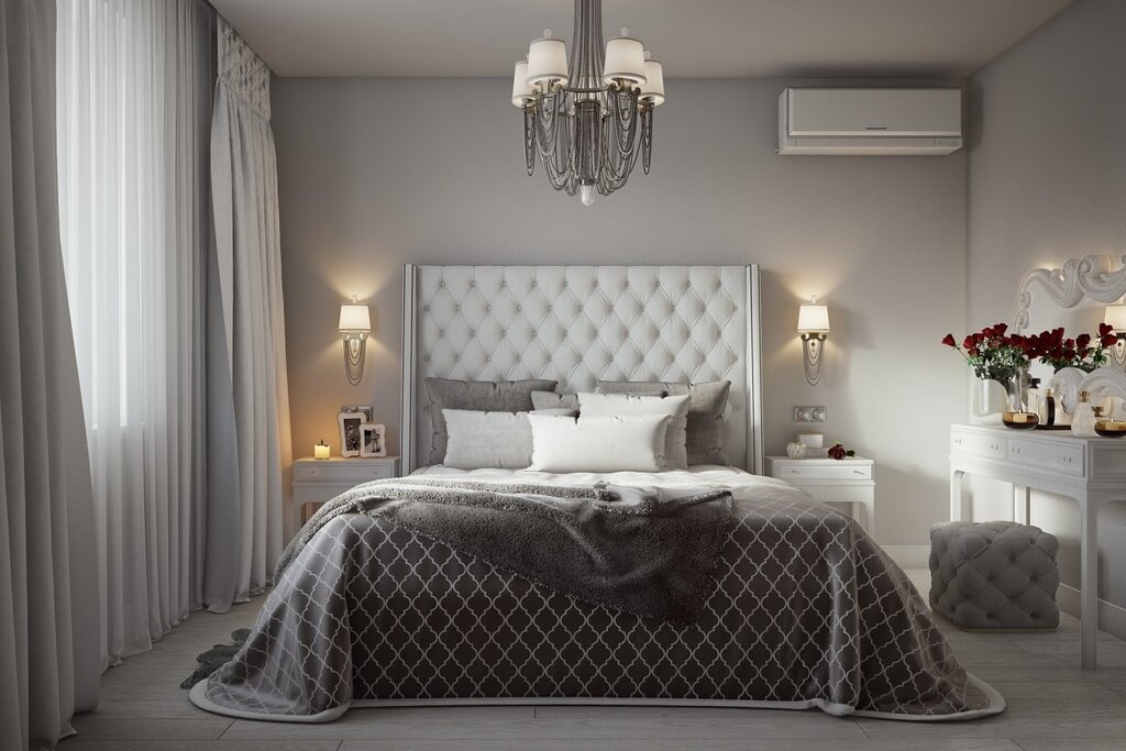 The interior of the bedroom in graphite color