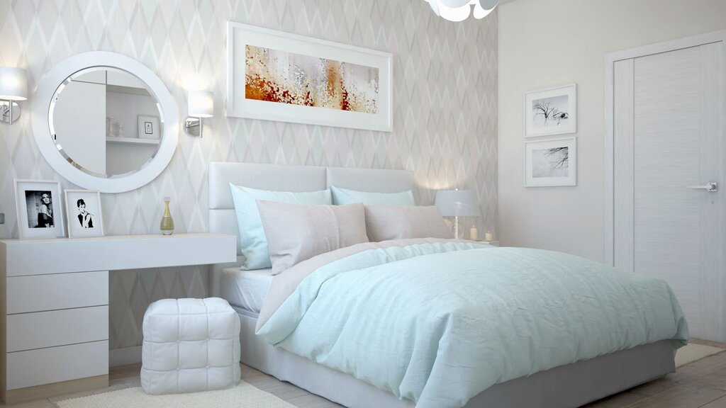 The interior of the bedroom in light tones wallpaper