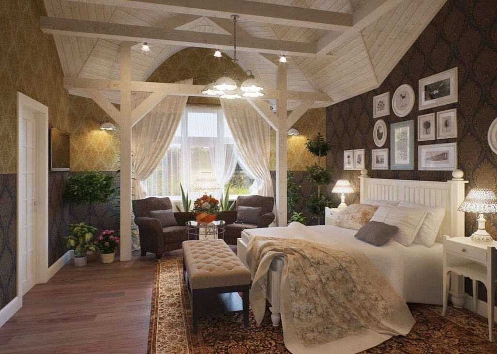 The interior of the bedroom in a country house