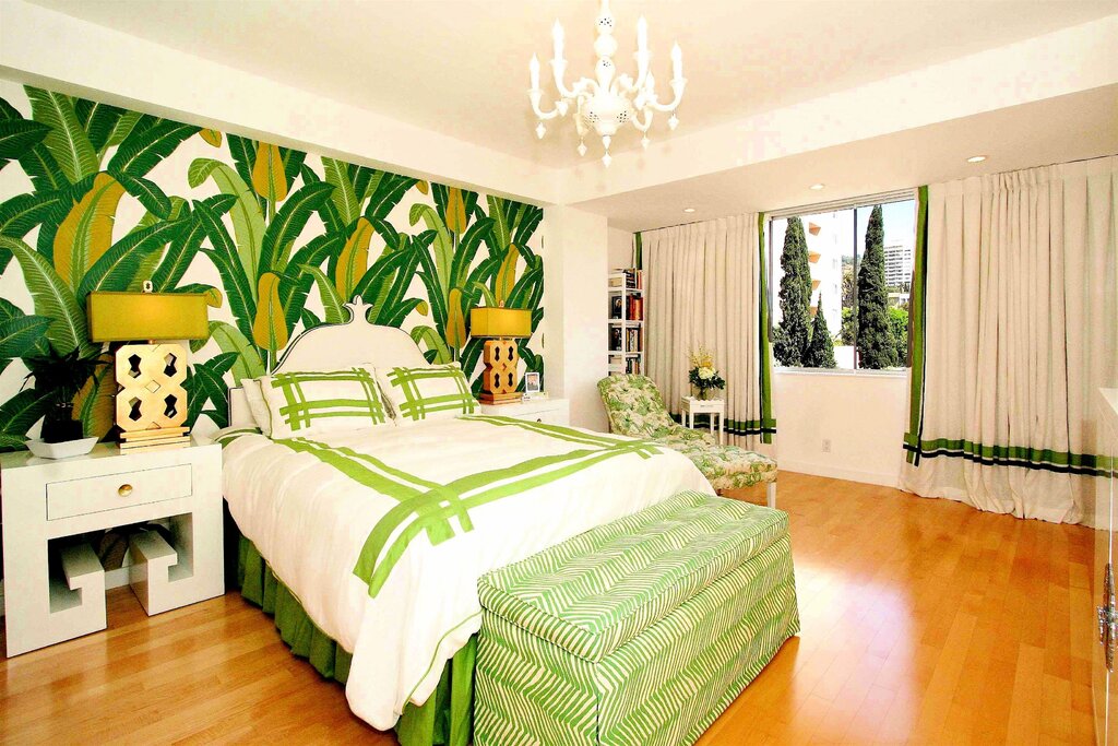 The bedroom interior in green tones