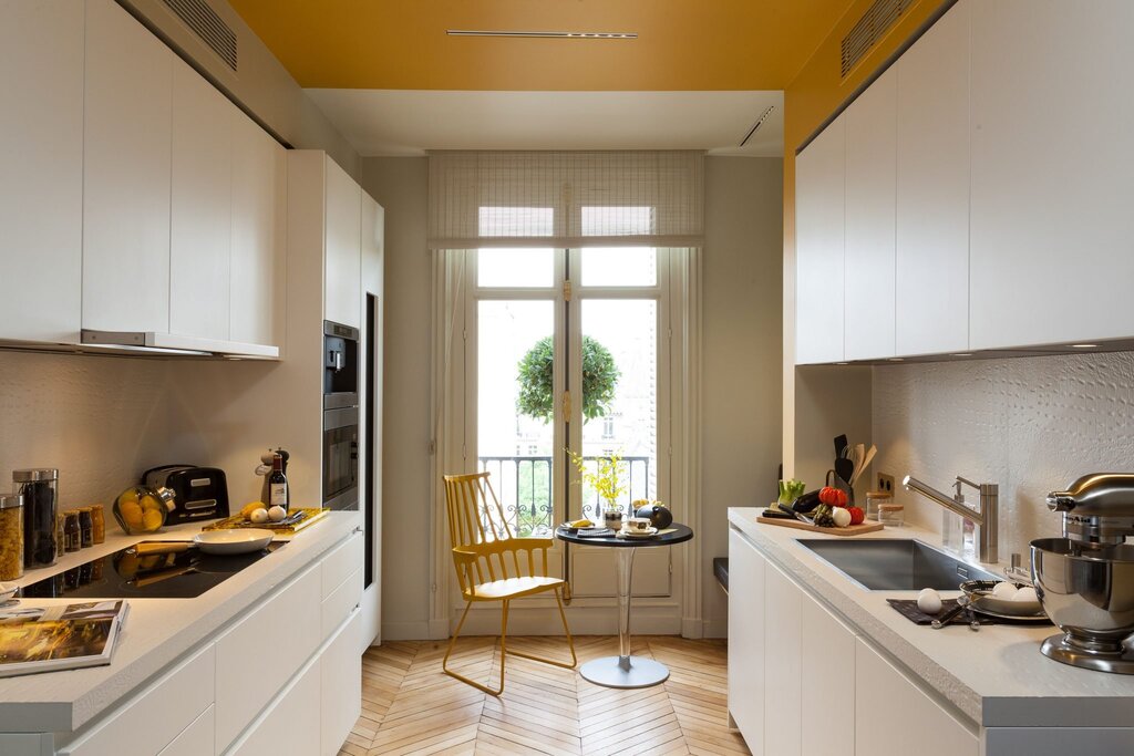 Interior of a narrow kitchen