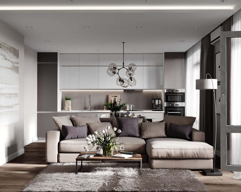 The interior in gray and brown tones