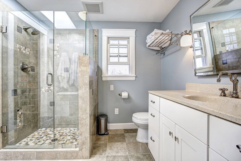 Bathroom interior with a shower cabin