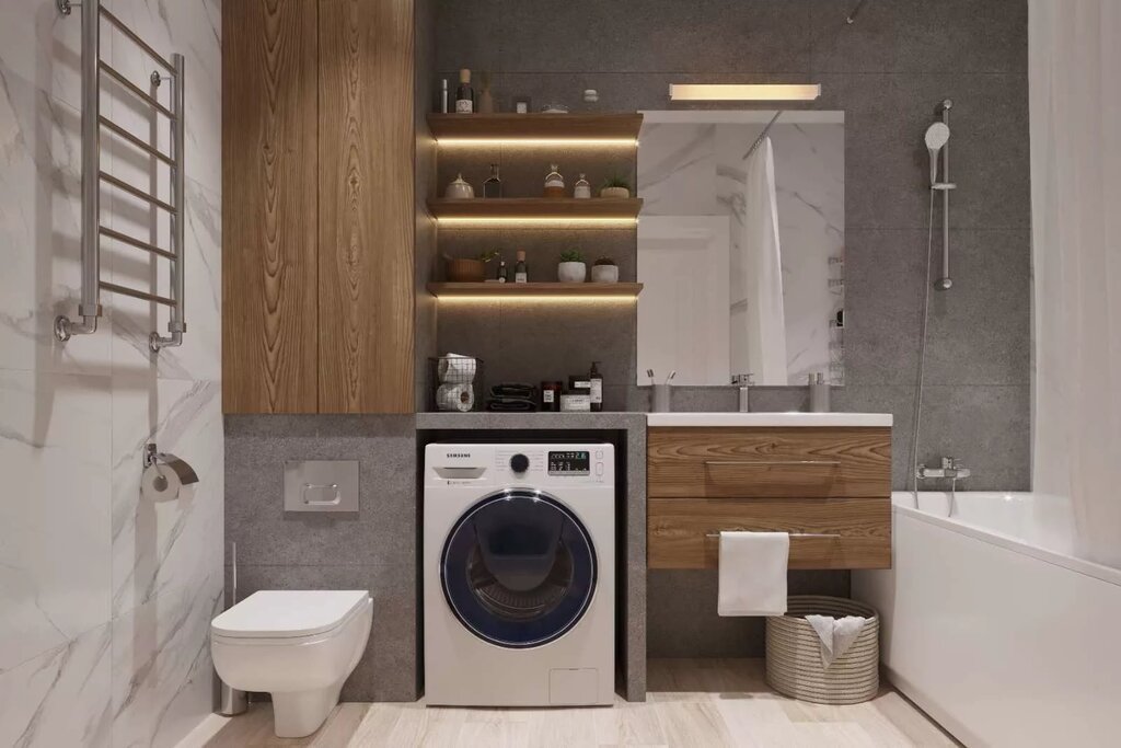 Bathroom interior with a washing machine