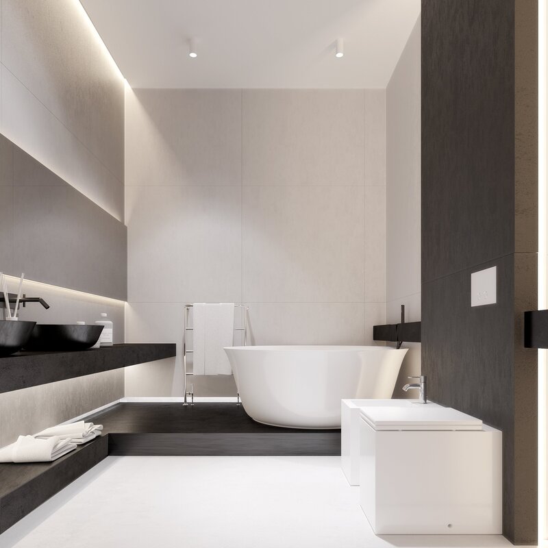 The interior of the bathroom in a minimalist style 35 фото