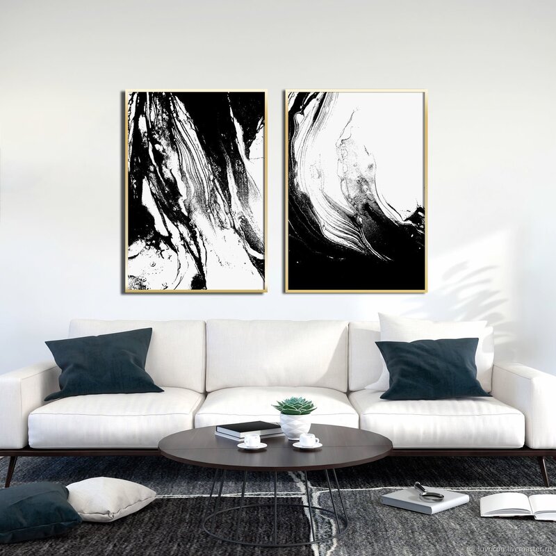 Interior paintings in black and white