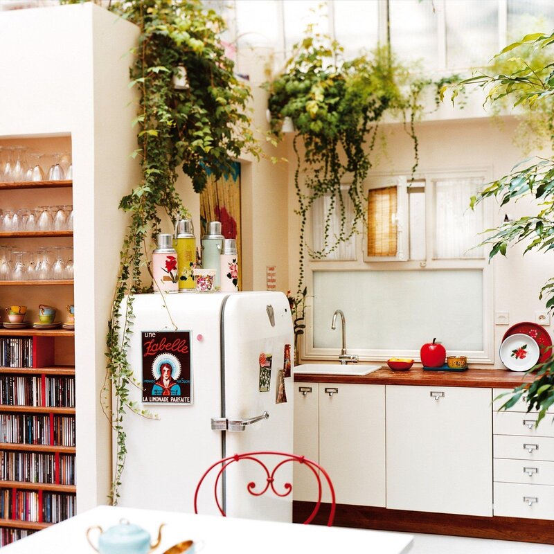 Artificial flowers in the kitchen for decoration