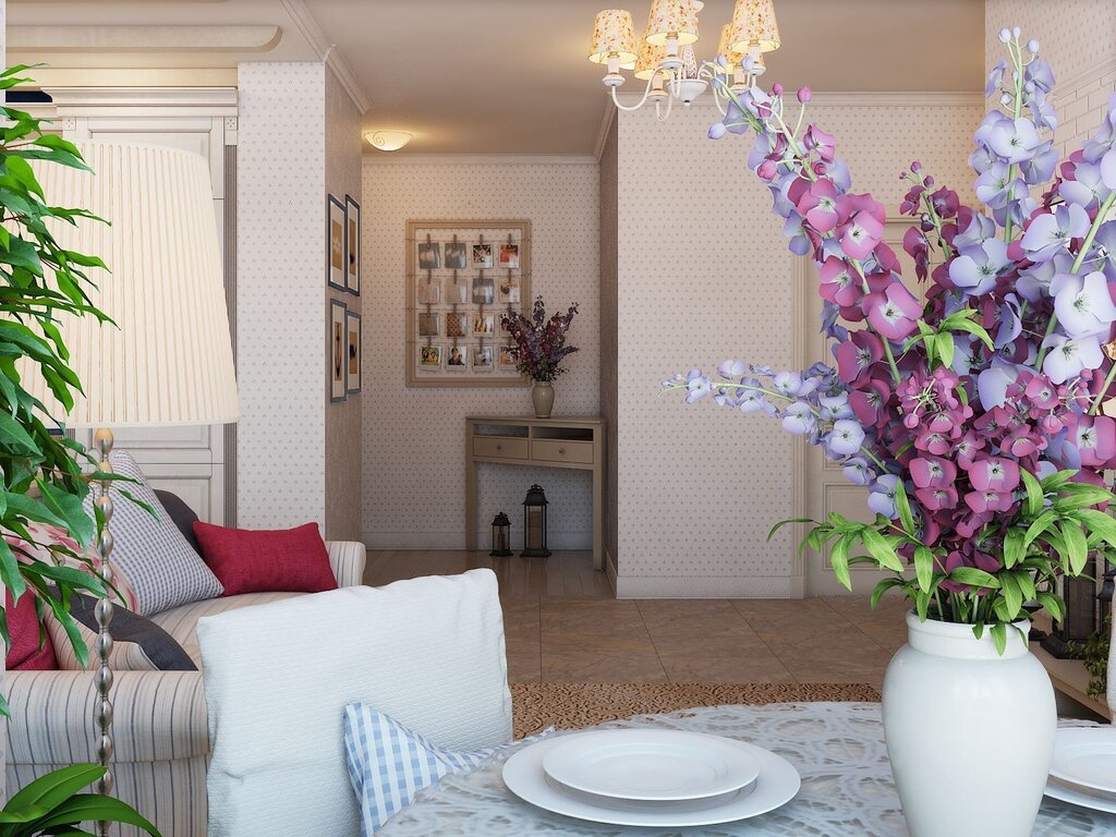 Artificial flowers in the apartment interior