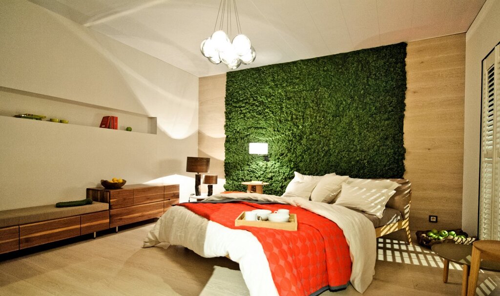 Artificial grass on the wall in the interior