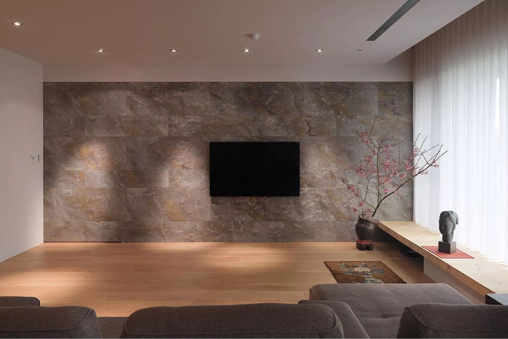 Stone veneer in the living room interior