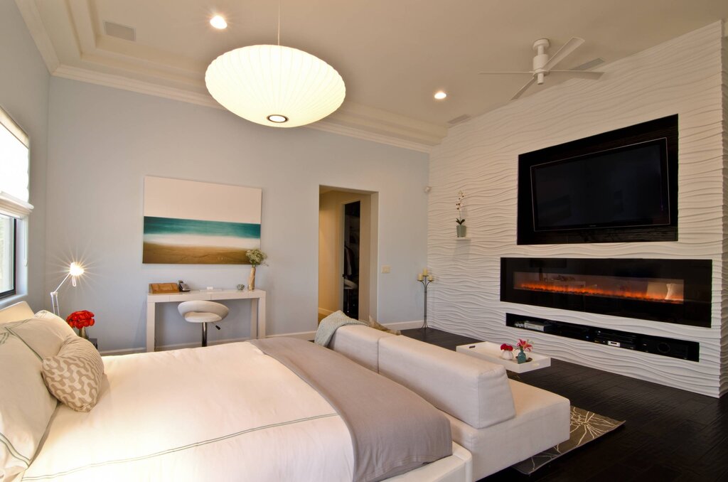 Electric fireplace in the bedroom