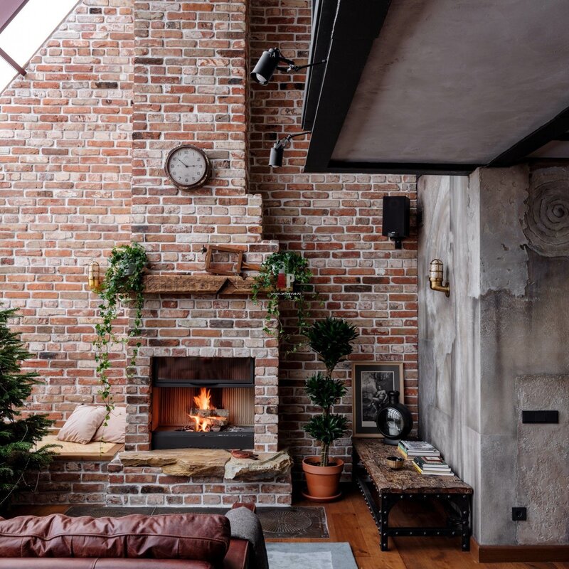 Brick fireplace