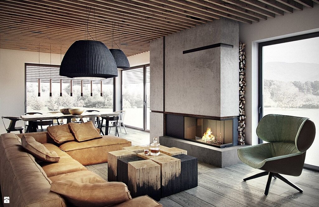 Loft fireplace in the interior