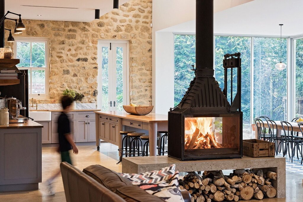 Wood-burning fireplace hearth