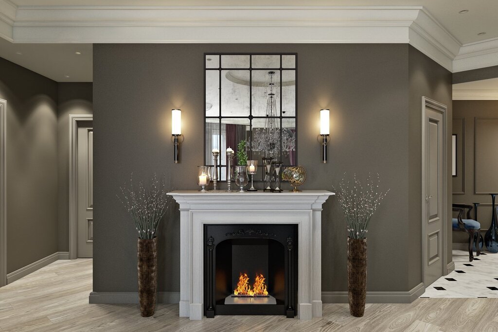 Fireplace with a mirror