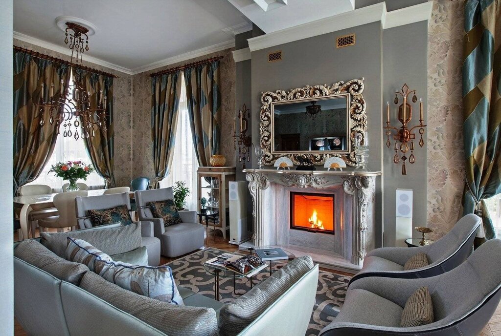 Fireplace in a classic interior 21 фото