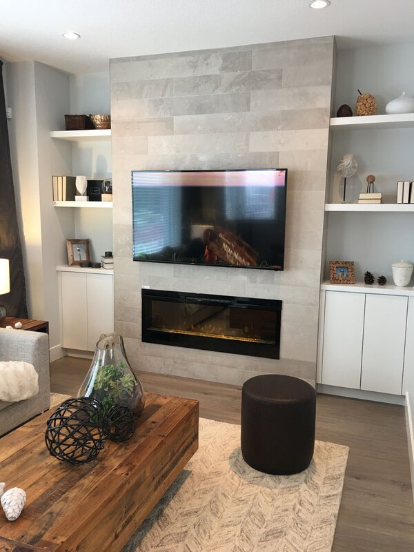 A fireplace in the wall for the living room