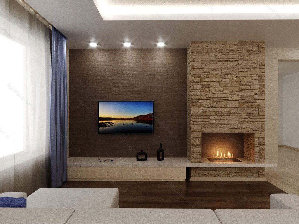 A fireplace in the living room of the apartment 33 фото