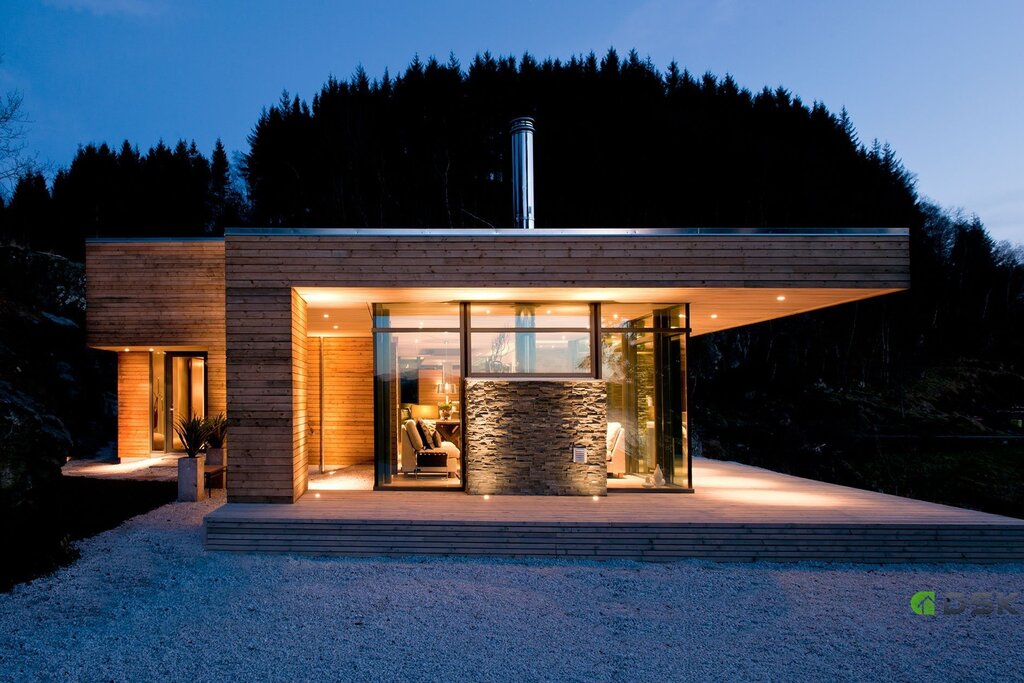 A frame house with panoramic windows