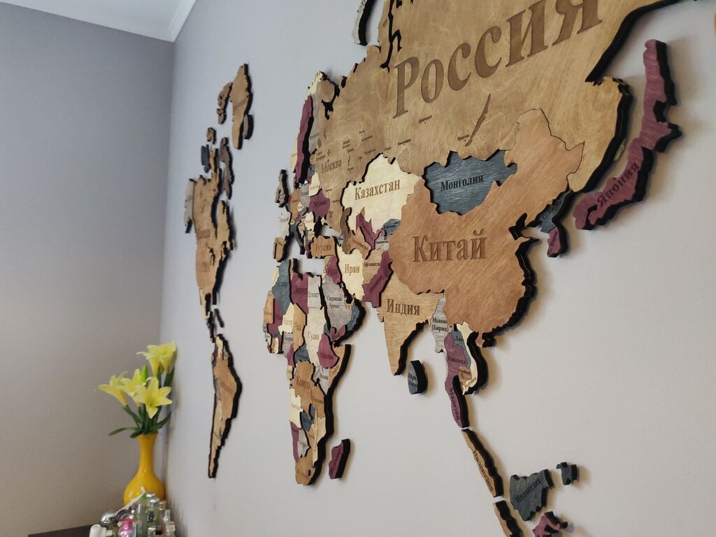 A plywood world map for the wall